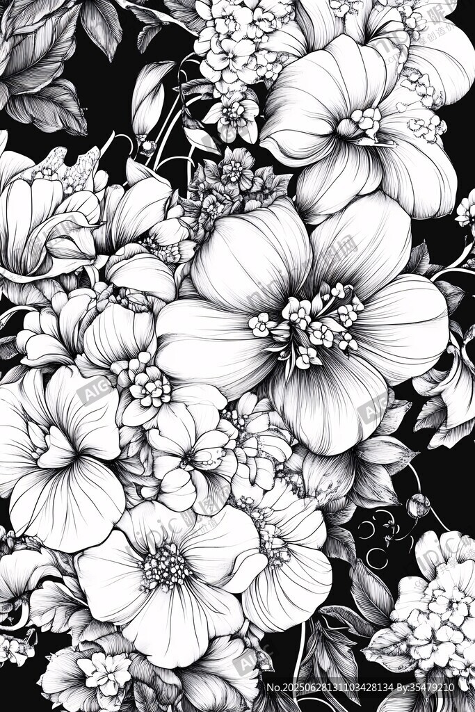 黑白花卉圖案