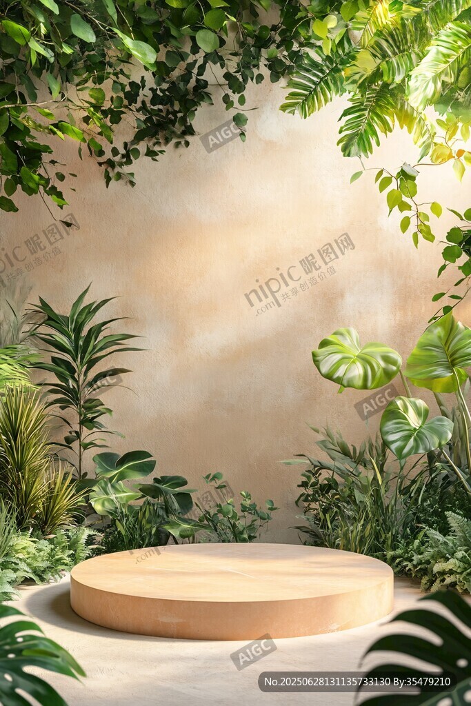 綠植環(huán)繞的圓形展示臺(tái)