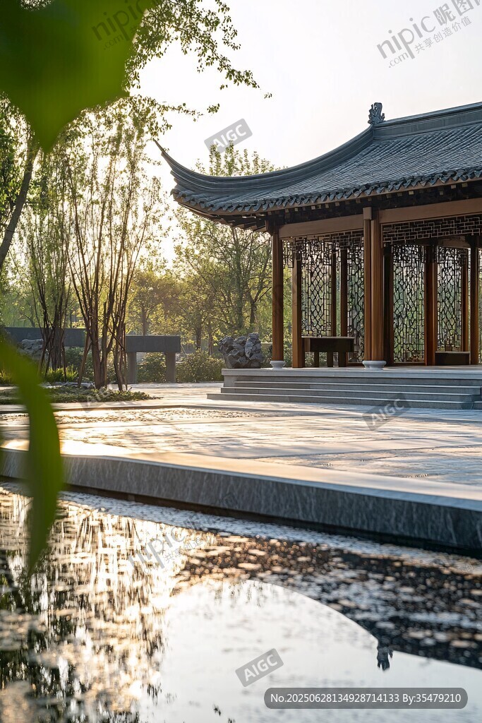 中式亭臺水景園林之美
