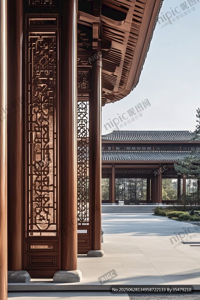 中式庭院木構(gòu)建筑景致