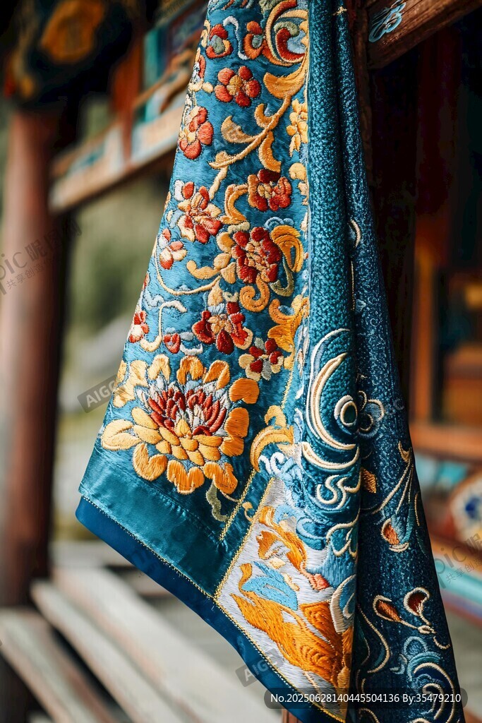 中式刺繡絲巾的精美細節(jié)