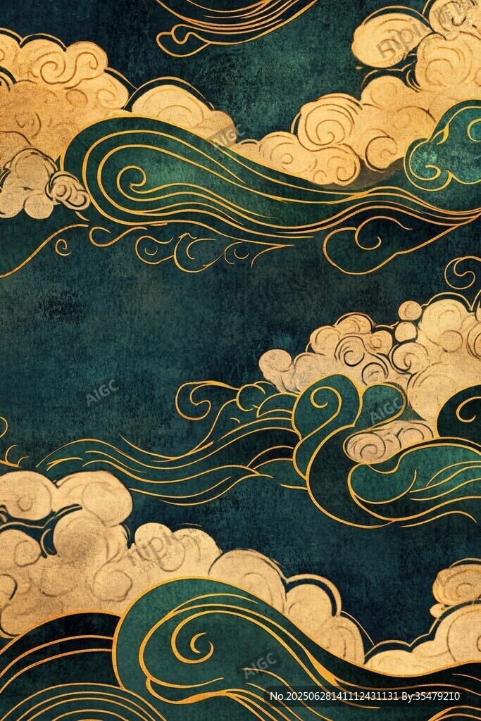 中式復(fù)古金綠云紋圖案