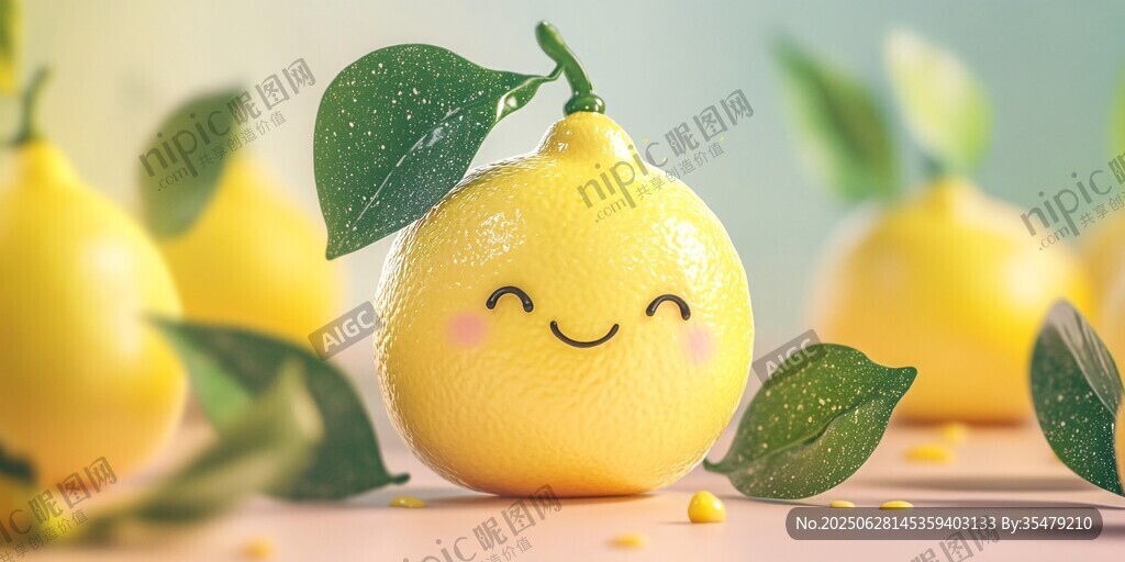 可愛笑臉檸檬清新靜物圖