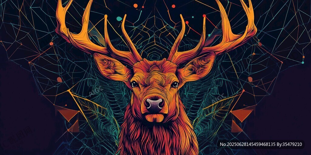 夢幻鹿頭插畫 幾何背景風(fēng)