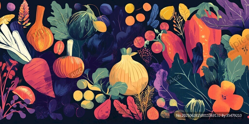 多彩繽紛的蔬菜花卉插畫(huà)