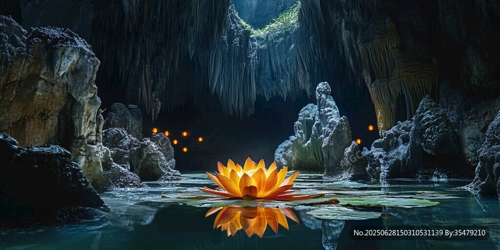 夢幻洞穴中的金色蓮花