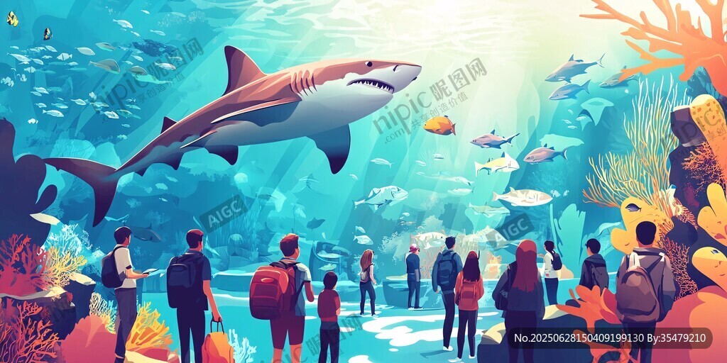 海底世界 眾人觀賞鯊魚奇景