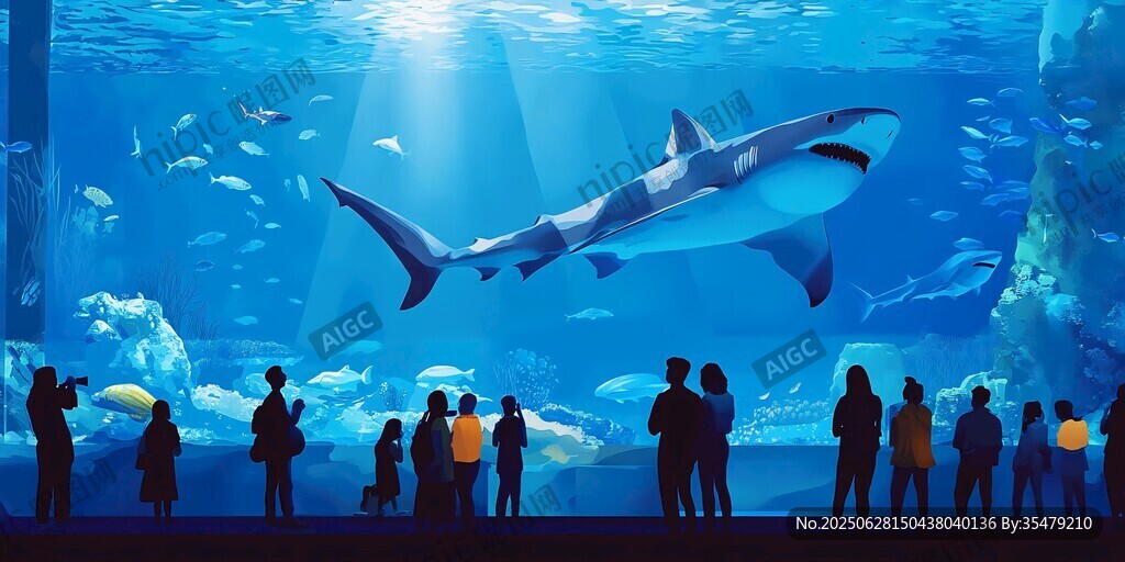 人們觀賞水族館中鯊魚景象