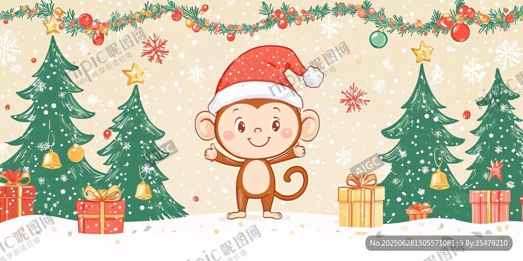圣誕小猴樂在節日氛圍中