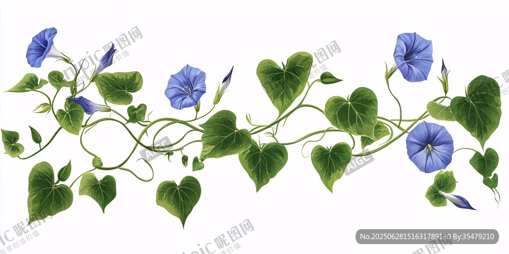 藍色牽牛花藤蔓裝飾圖