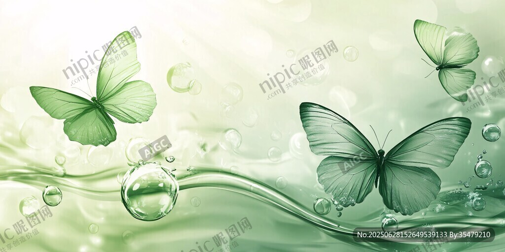 夢(mèng)幻綠蝶伴水泡飛舞
