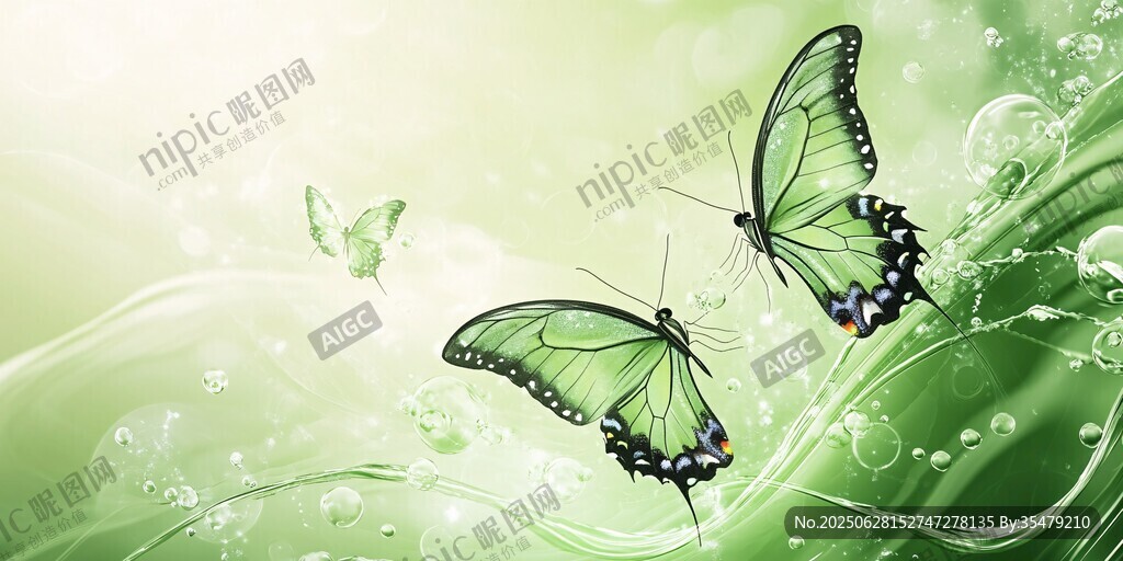 夢(mèng)幻綠蝶在靈動(dòng)背景飛舞