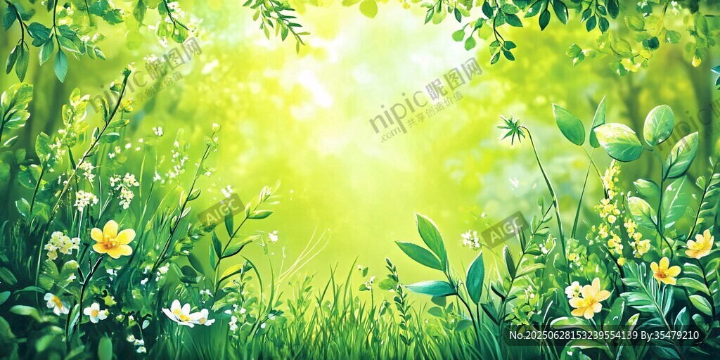 春日綠野繁花清新景致