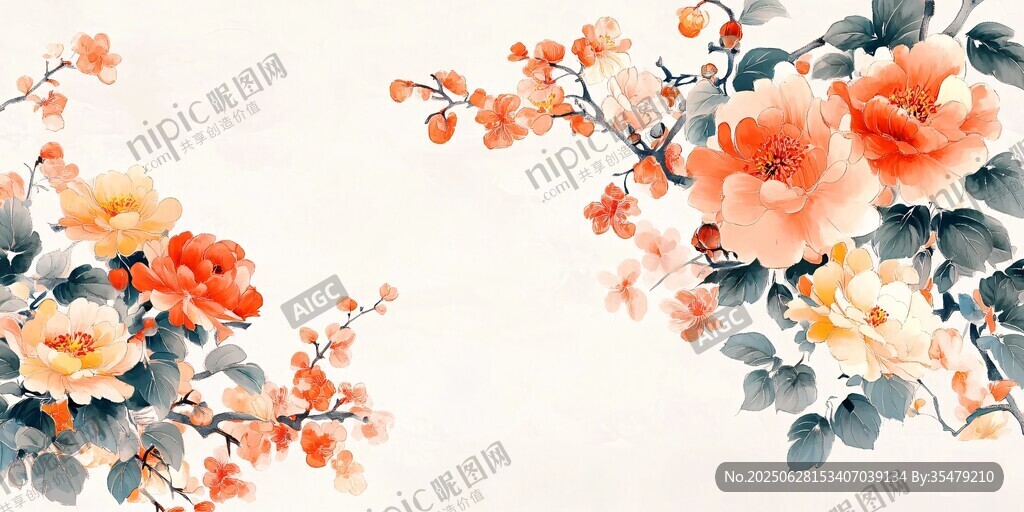 中式水墨風(fēng)花卉精美插畫