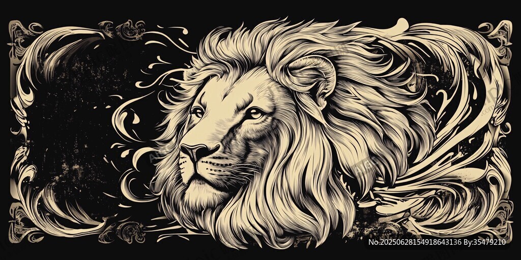復古風格雄獅精美插畫
