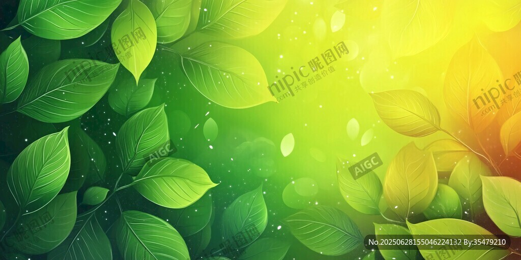 清新綠葉夢幻背景圖