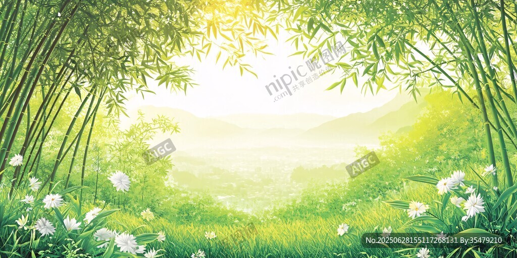 竹林綠野間的春日美景