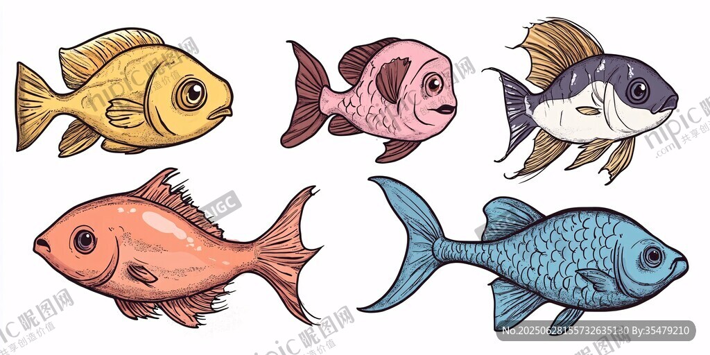五彩手繪風可愛魚類集合