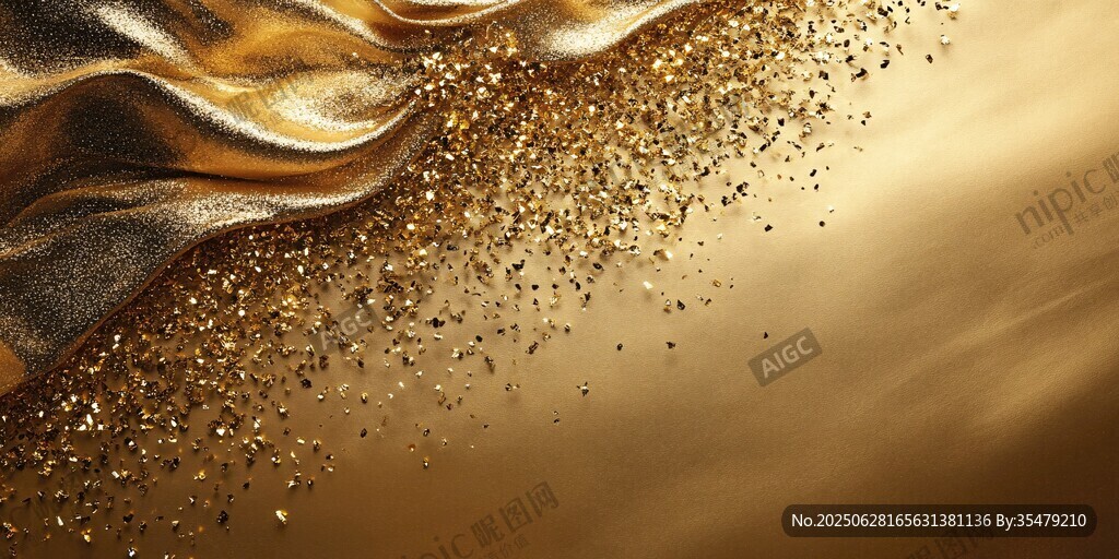 金色綢緞與閃耀金粉背景