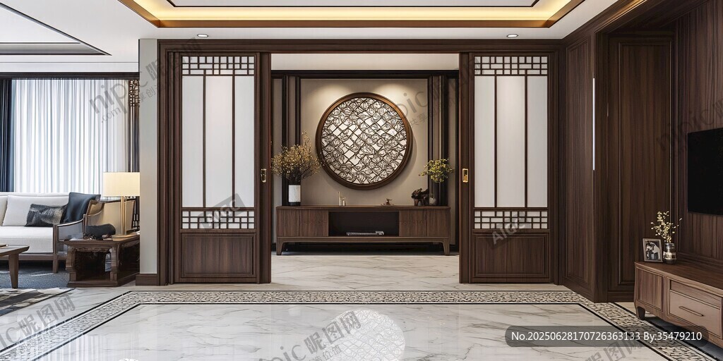中式典雅客廳玄關(guān)設(shè)計