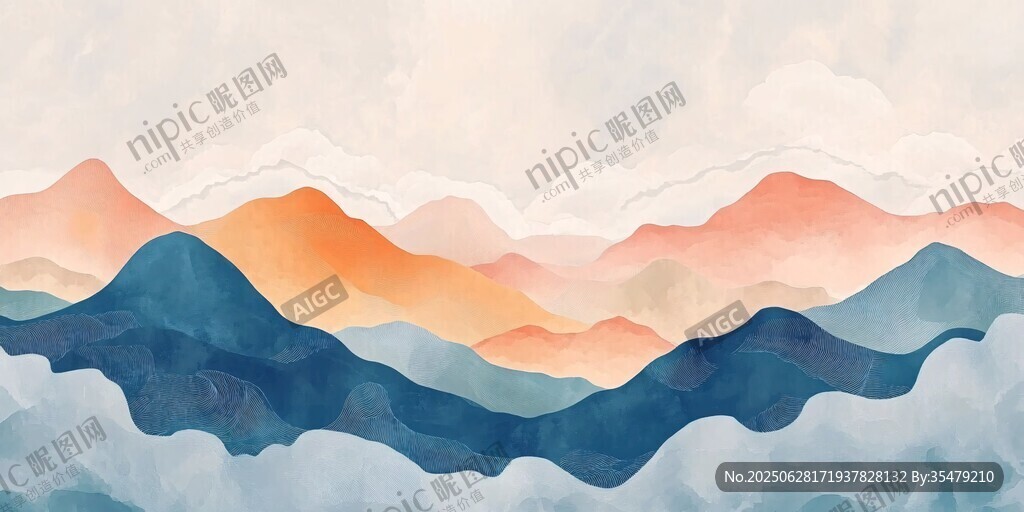 水墨風格山巒景觀圖