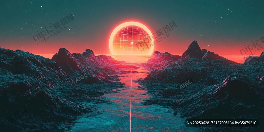 未來感科幻落日景觀