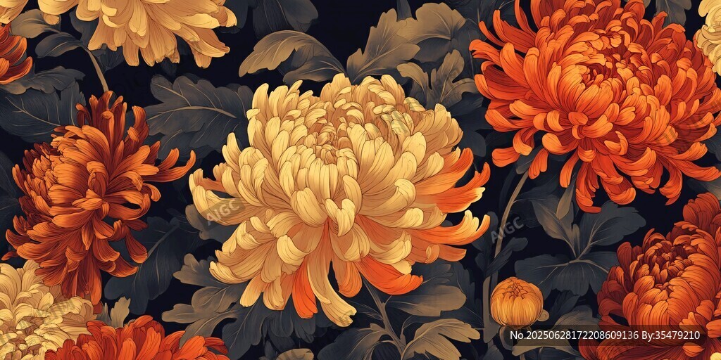 絢麗多彩菊花花卉圖案