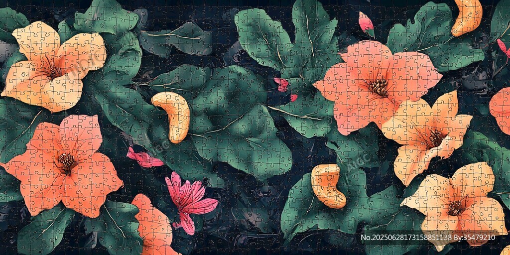 橙花綠葉精美圖案