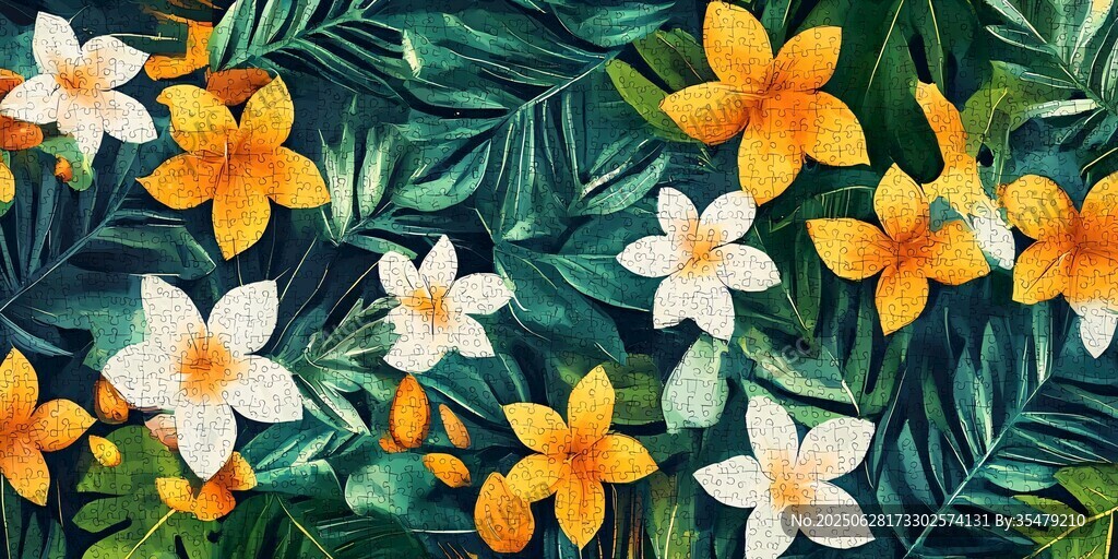 熱帶花卉與綠葉精美圖案