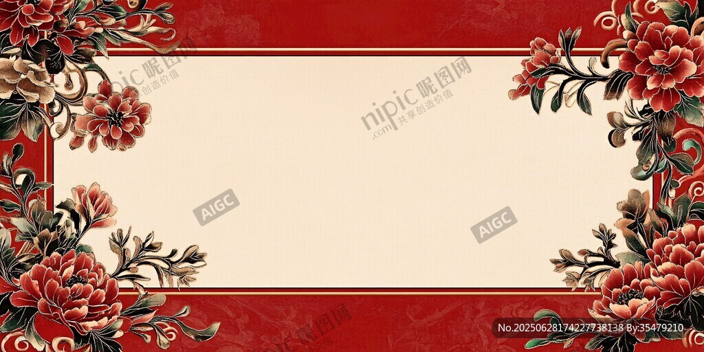 中式花卉邊框背景圖