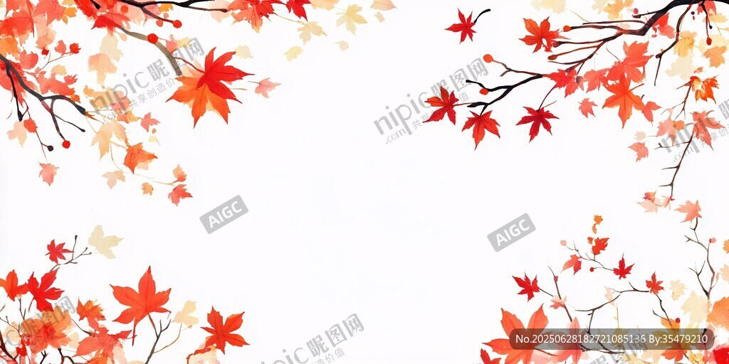 秋景楓葉邊框背景圖