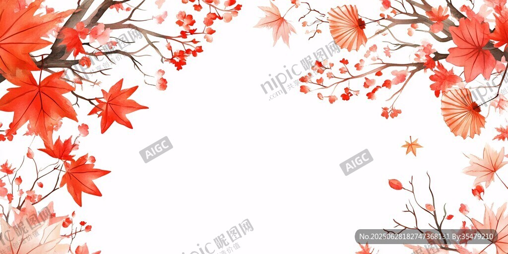 紅葉繁花邊框背景圖