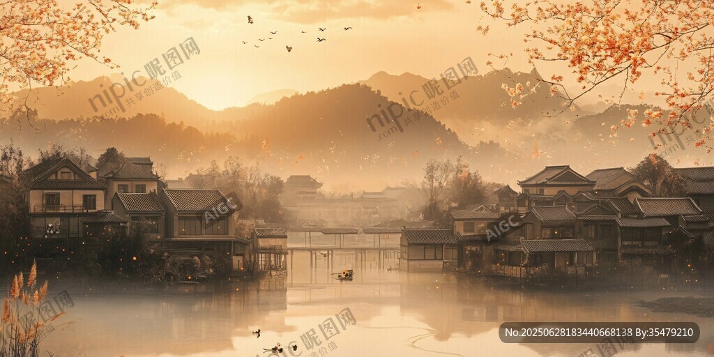 黃昏水鄉(xiāng)美景如畫(huà)