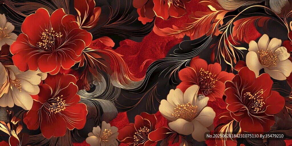 紅金花卉圖案 盡顯華麗