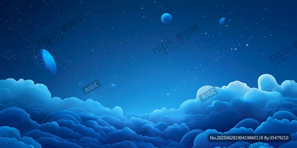 夢幻夜空下的云朵與飛石