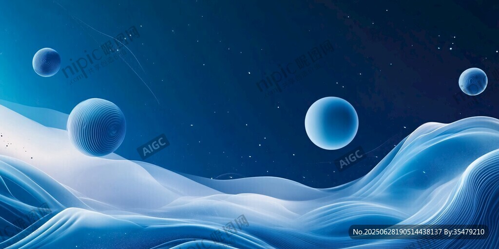 夢幻藍色星球與波浪景觀