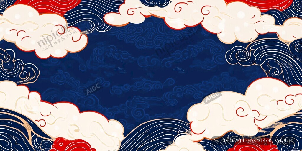 中式云紋海浪背景圖