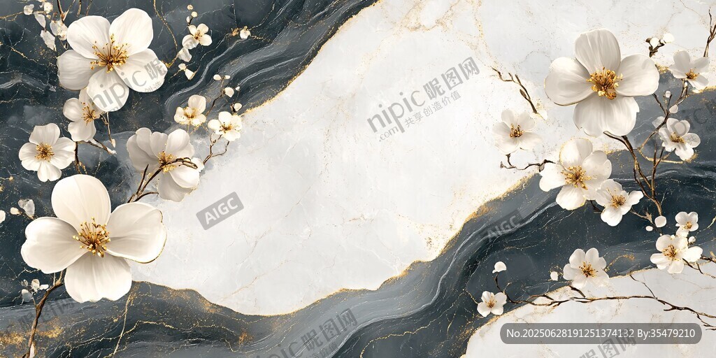 大理石上的雅致白花圖案