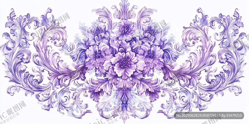 紫色花卉復(fù)古花紋裝飾圖