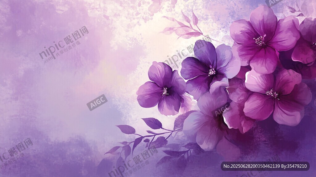 夢幻紫色花卉浪漫插畫