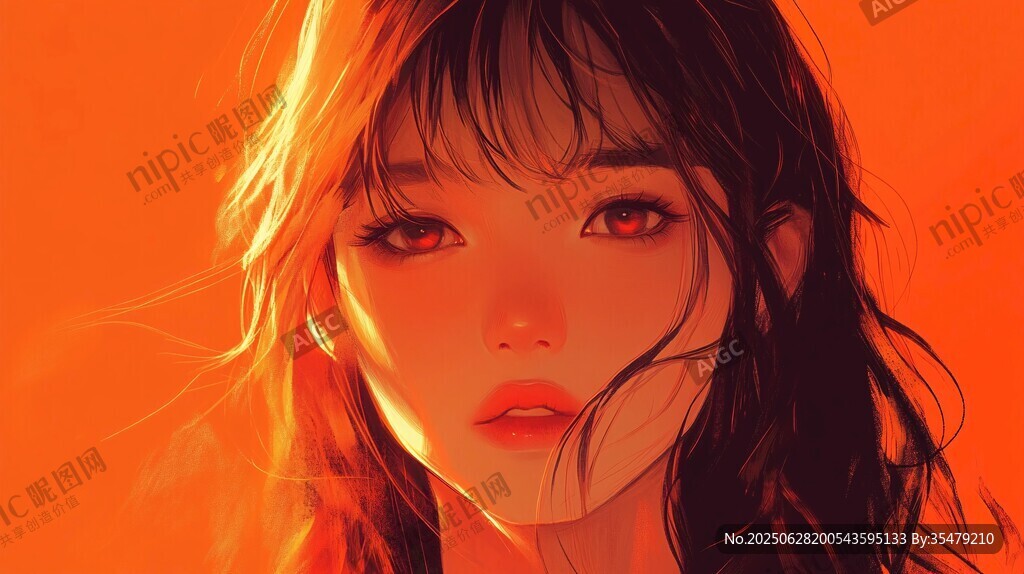 橙光下的唯美長發(fā)女孩