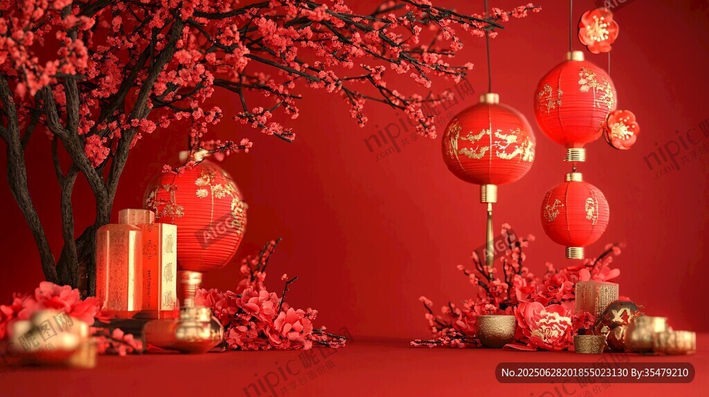 喜慶中國(guó)風(fēng)新春裝飾場(chǎng)景