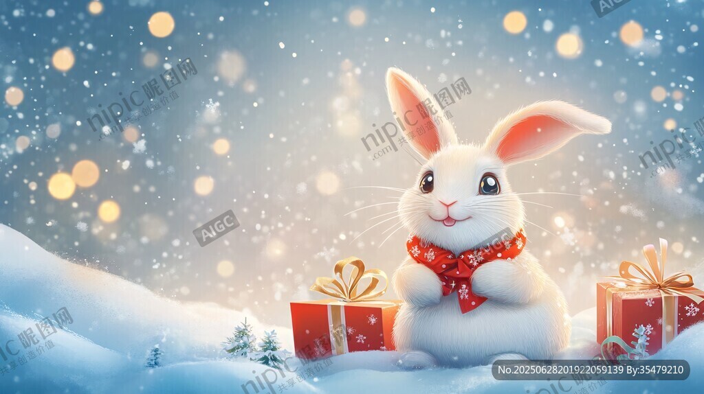雪地萌兔與圣誕禮物
