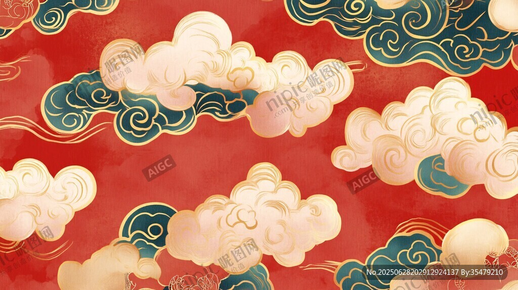 紅色祥云中式傳統圖案