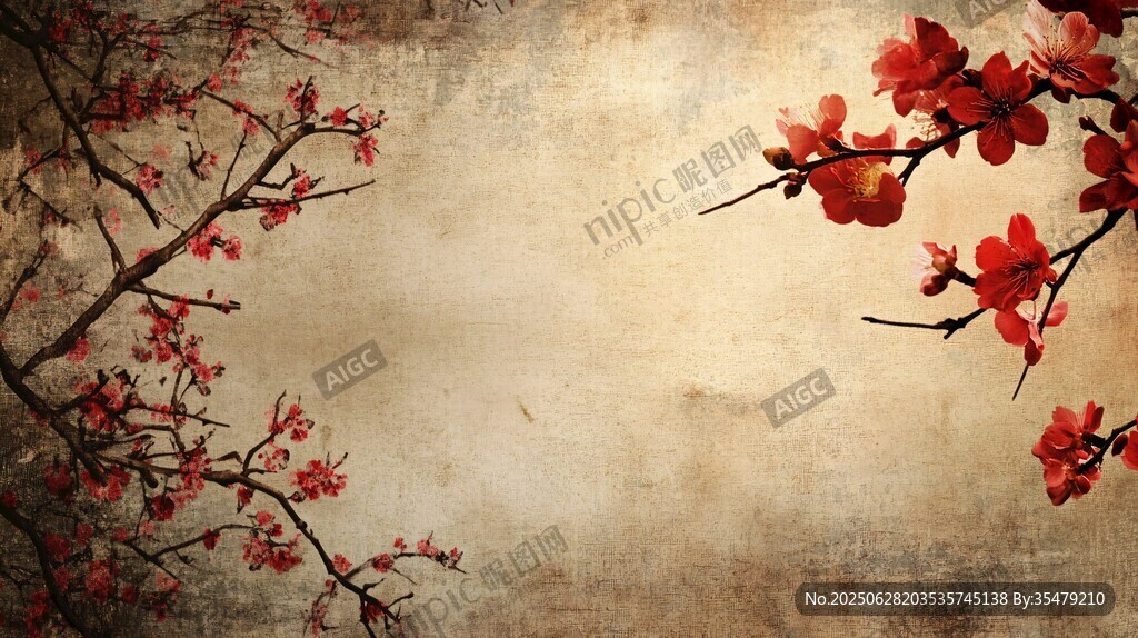復古風紅梅背景圖
