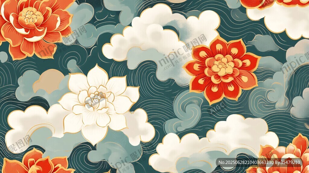 中式云花圖案精美紋飾