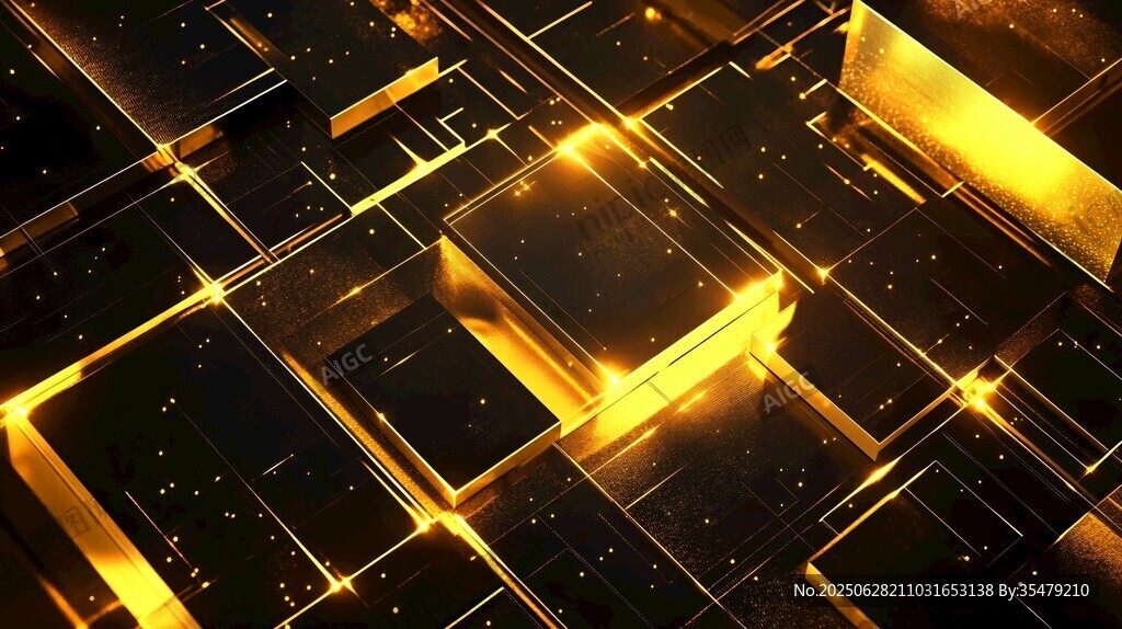 金色科技方塊抽象背景圖