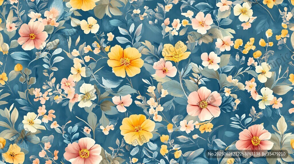 藍(lán)色底繁花圖案花卉背景