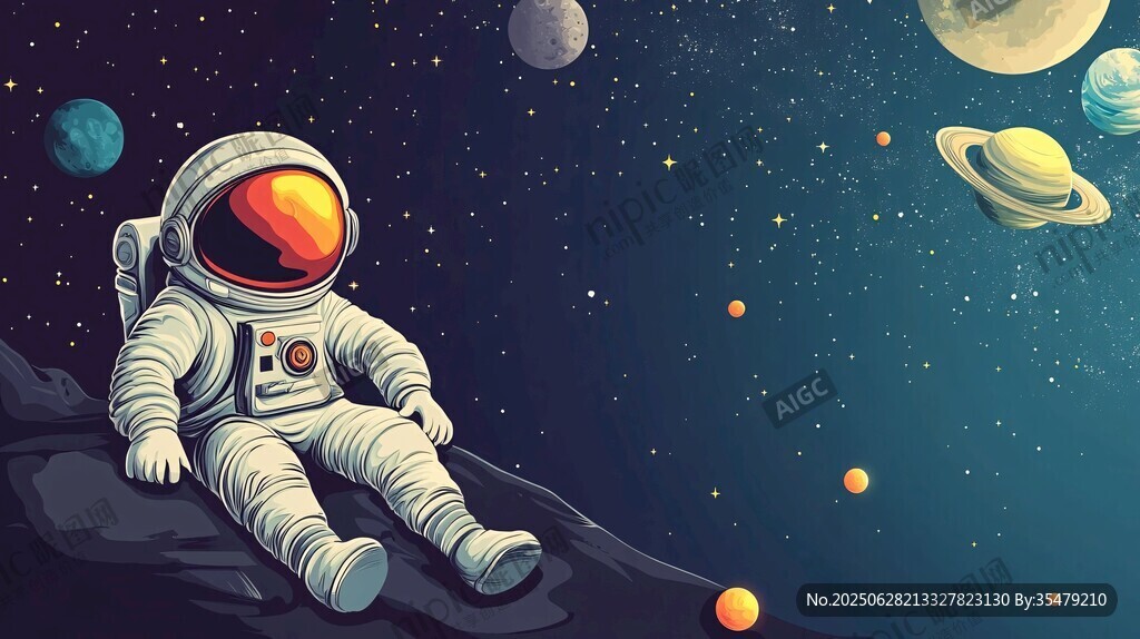 宇航員靜坐于浩瀚星空