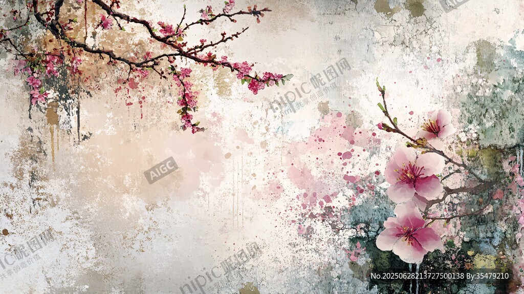 水墨風(fēng)爛漫花枝圖